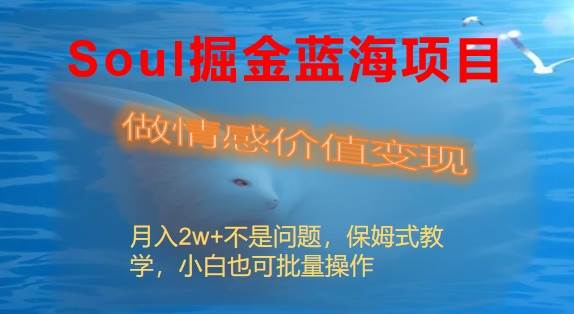 Soul掘金蓝海项目细分赛道，做情感价值变现，月入2w+不是问题久优社区-创业项目-资源分享平台-免费教程-网创平台久优社区