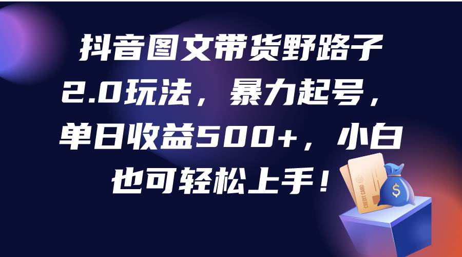 抖音图文带货野路子2.0玩法，暴力起号，单日收益500+，小白也可轻松上手！久优社区-创业项目-资源分享平台-免费教程-网创平台久优社区